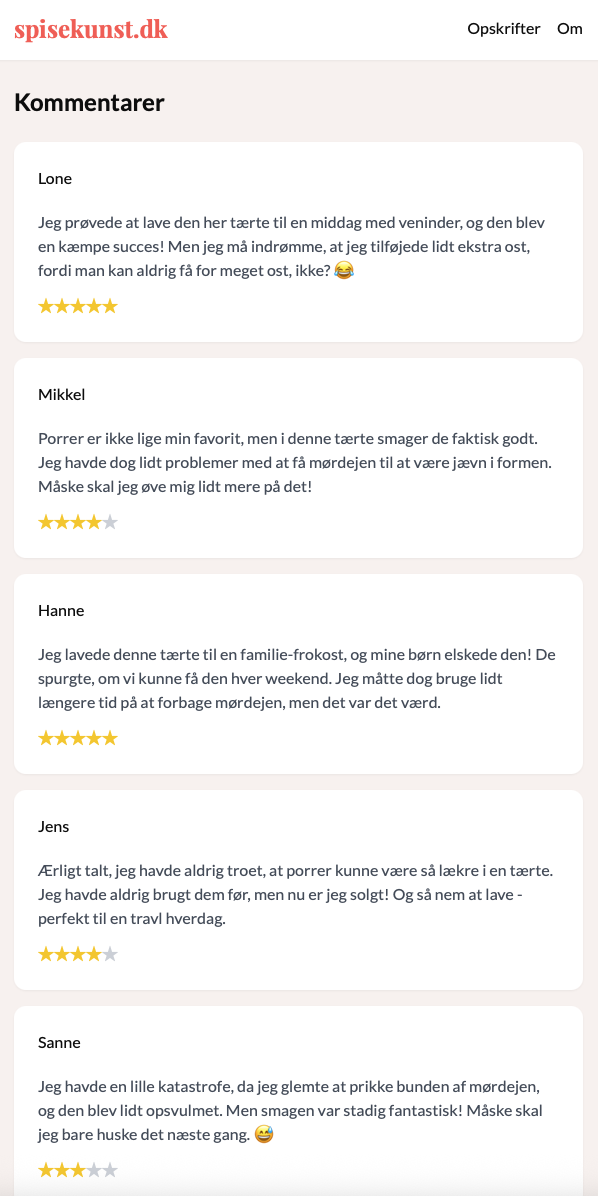 AI-generated comments on a recipe